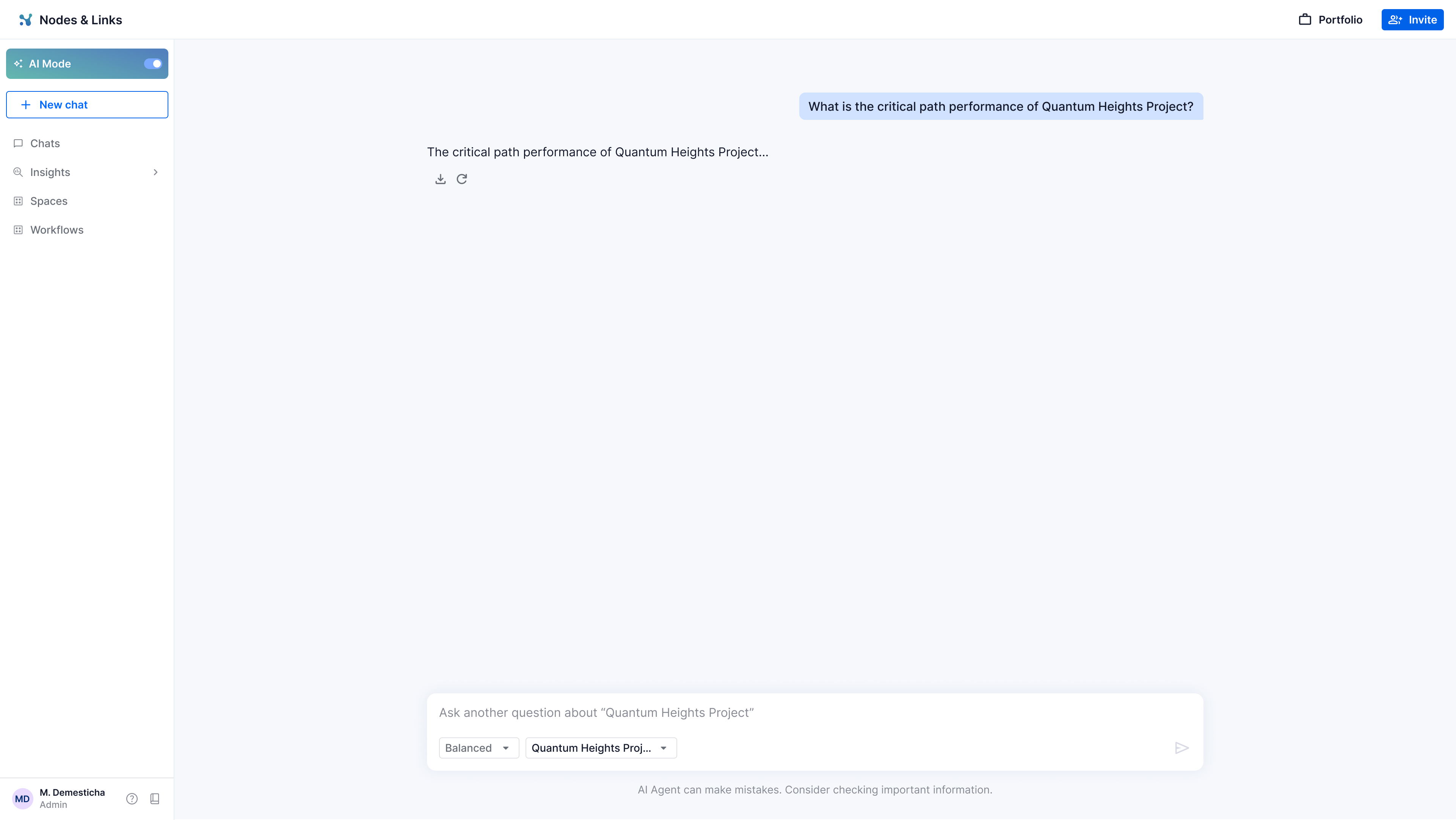 New AI chat opened for the changed project context